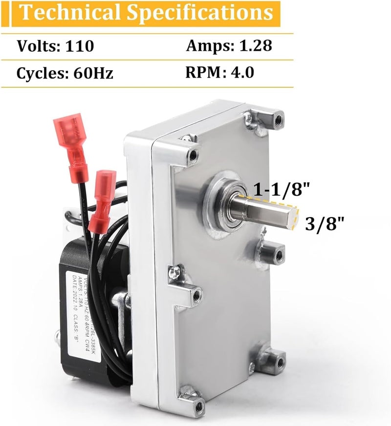 Adviace 3-20-60906 Auger Feed Motor for Harman Pellet Stove P61A, P68, Accentra, P43, P61, P38, P35i,PC45, PF100 Pellet Stove Insert, 4RPM Auger Motor for Harman Pellet Stove Parts - Image 3